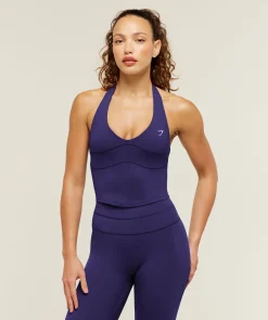Colour Block Halter Neck Tank With Shelf