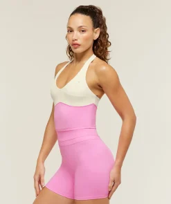 Colour Block Halter Neck Tank With Shelf