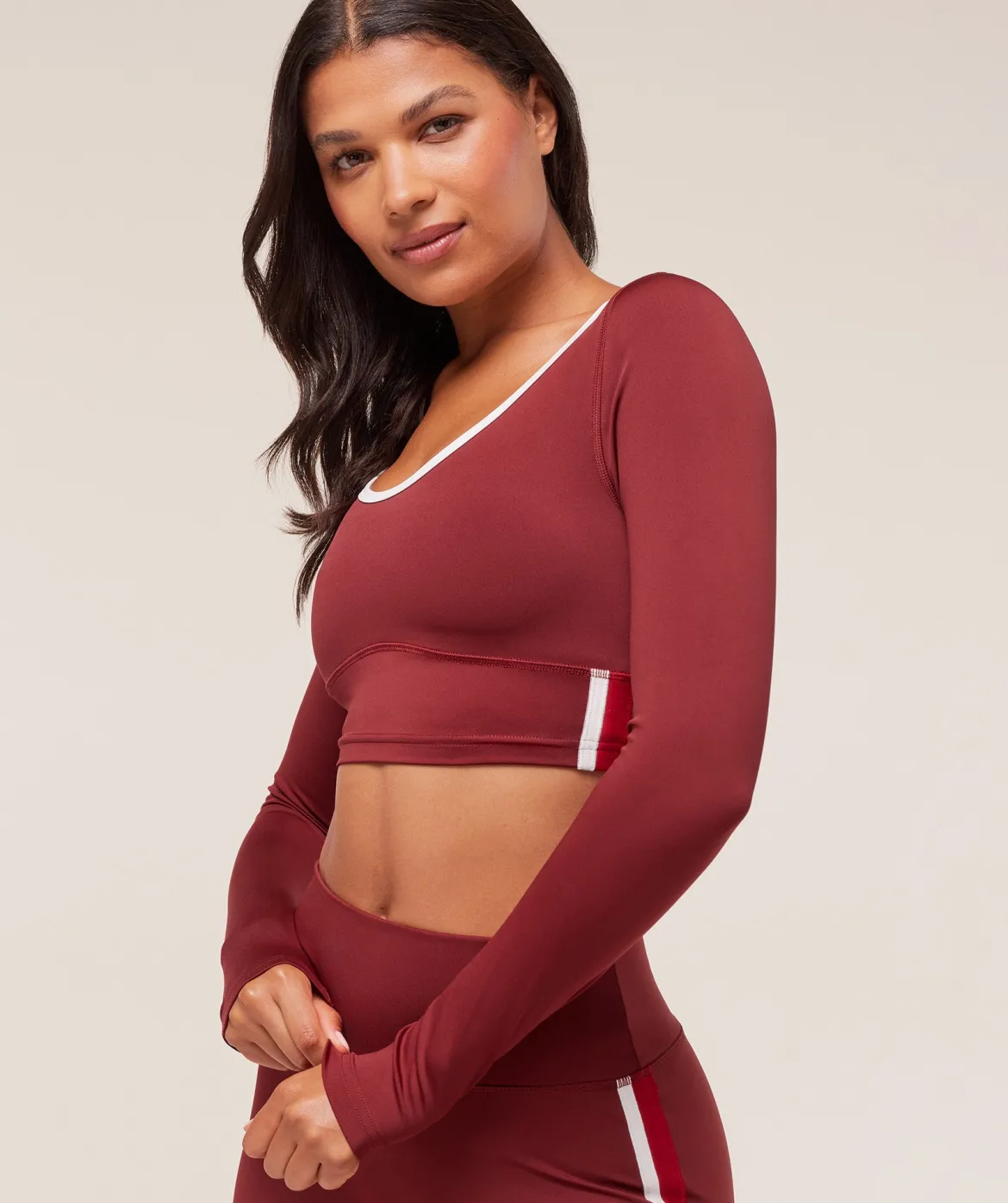 Piping Long Sleeve Crop Top